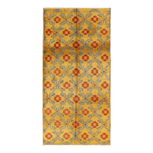 Vintage Turkish Rug With Modern Design in Bright Yellow, Tangerine and L. Blue 5'0" X 10'11"