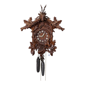 Antique Black Forest Carved Cuckoo Clock With Stag Head on Top
