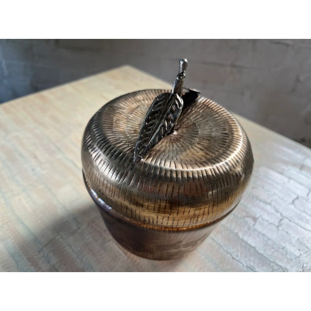 Vintage Apple Amber Glass Bowl With Brass Lid For Sale - Image 4 of 12