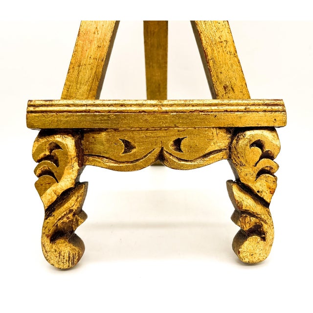 Wood Vintage Giltwood Tabletop Display Easel, Hand-Carved Scrollwork Stand - Italian Style, Hollywood Regency For Sale - Image 7 of 15