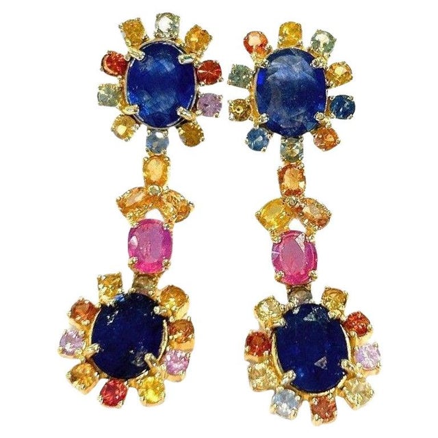 Bochic "Capri" Blue & Multi Sapphire & Ruby Earrings Set In 18K Gold & Silver For Sale - Image 15 of 18
