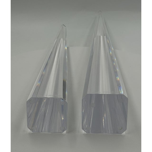 Plastic Charles Hollis Jones Signed Lucite Obelisk Sculptures, Pair, 1974 For Sale - Image 7 of 15