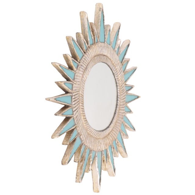 Line Vautrin Turquoise Resin and Silver Leaf Convex Mirror in the Manner of Line Vautrin For Sale - Image 4 of 7