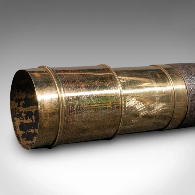 Metal Antique Telescope, English, 6-Draw, Brass, Leather, Terrestrial, Victorian, 1860 For Sale - Image 7 of 10