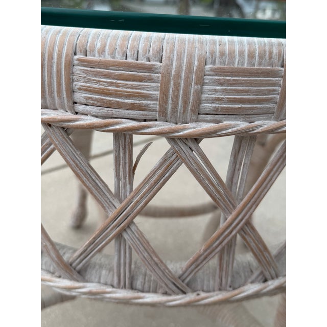 Vintage Whitewashed Rattan Petite Center Table With Thick Glass Top For Sale In Naples, FL - Image 6 of 10