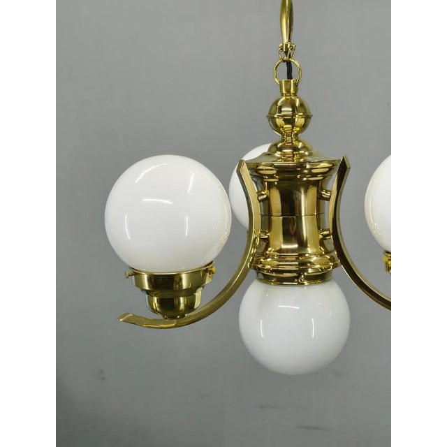 Art Deco Czech Brass Chandelier with Milk Glass Globes, 1930s For Sale - Image 11 of 13
