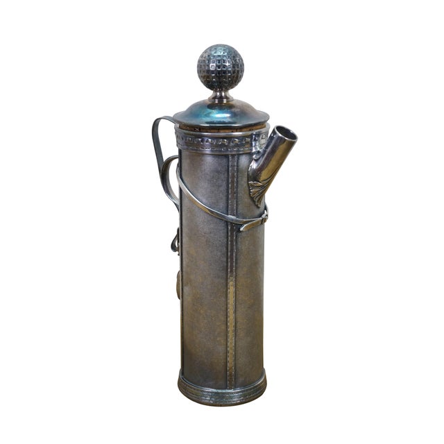 Rare antique 1921 Art Deco silver plate cocktail shaker in the form of a golf bag, designed by George Berry for the Derby...