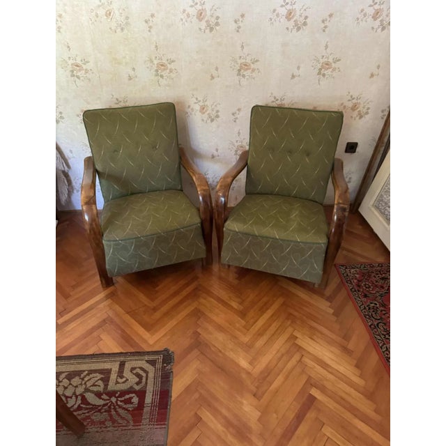 1930s Art Deco Lounge Chairs with Curved Wooden Arms, 1930s, Set of 2 For Sale - Image 5 of 8