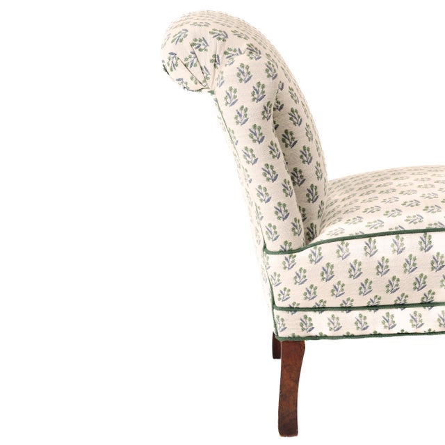 Ferrick Mason Upholstered Petite Slipper Antique Chair With Contrast Welting For Sale - Image 4 of 10