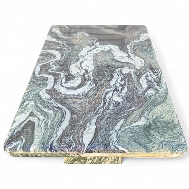 Late 20th Century Postmodern Green Marble Coffee Table With Plinth Base For Sale - Image 4 of 15