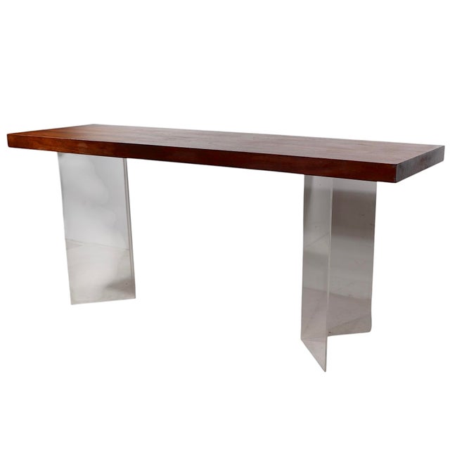 Wood Post Modern Space Age Mid Century Lucite and Wood Console Table After Kagan C. 1960/70's For Sale - Image 7 of 12