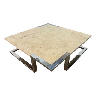 Romeo Rega for Adriana Asti Marble and Chrome Coffee Table, 1970s For Sale