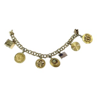 Women’s Vintage Charm Bracelet 14k Yellow Gold For Sale