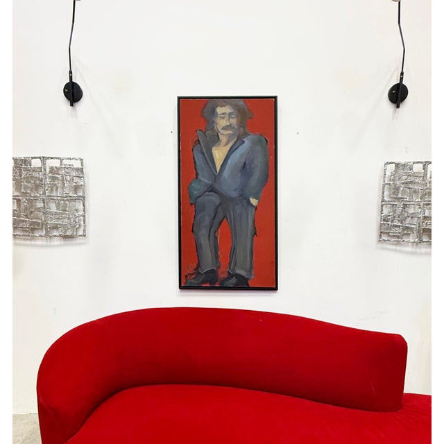 Large 1970s Abstract Oil Painting Portrait, Man in a Suit, Newly Framed For Sale - Image 9 of 10