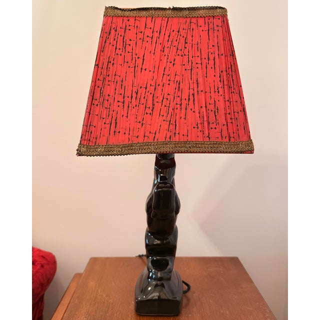 1950s Mid-Century Modern 1950s Ceramic Rearing Stallion Lamp With Original Pinch-Pleat Shade For Sale - Image 5 of 7