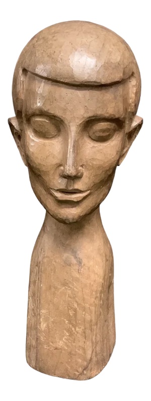 Vintage Late 20th Century Carved Wood Paper Mache Male Bust Sculpture