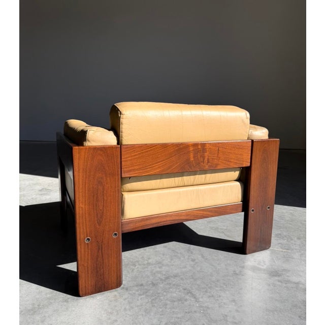 Gavina Mid Century Afra & Tobia Scarpa for Gavina Bastiano Leather & Rosewood Club Chair For Sale - Image 4 of 14