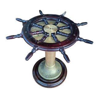 Nautical Table with Brass Base and Glass Top For Sale