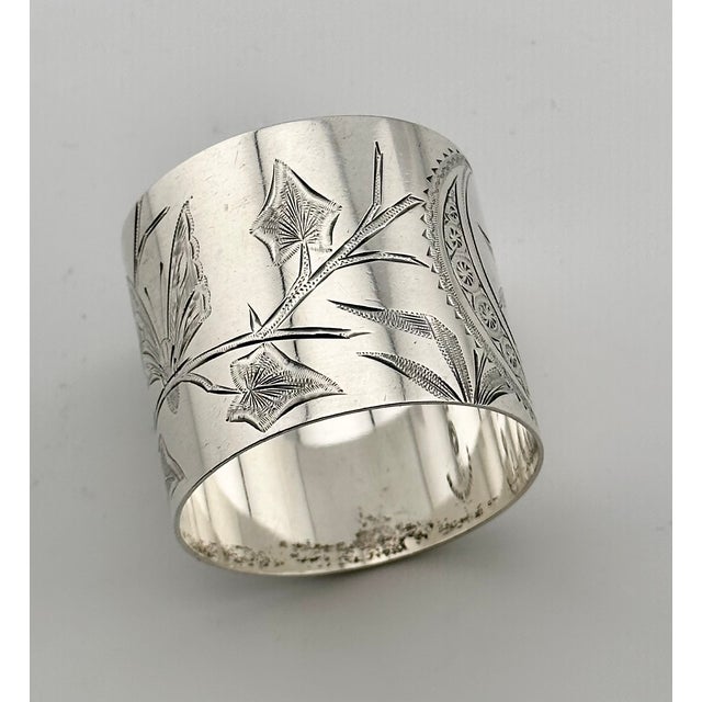 Antique American Hand Engraved Christmas 1882 Sterling Silver Owl & Butterfly Napkin Ring for "Alfred" For Sale In Boston - Image 6 of 17