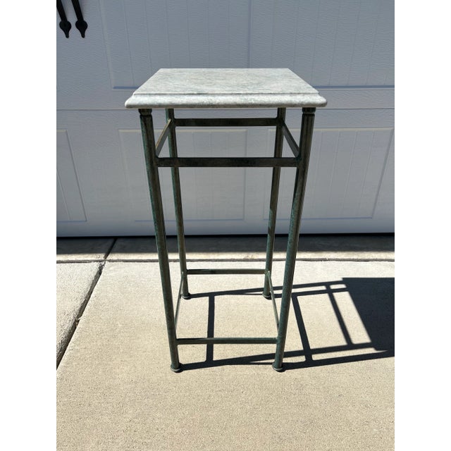 Late 20th Century Late 20th Century Square Marble Painted Solid Iron Metal Side Table With Removable Beveled Marble Top For Sale - Image 5 of 13