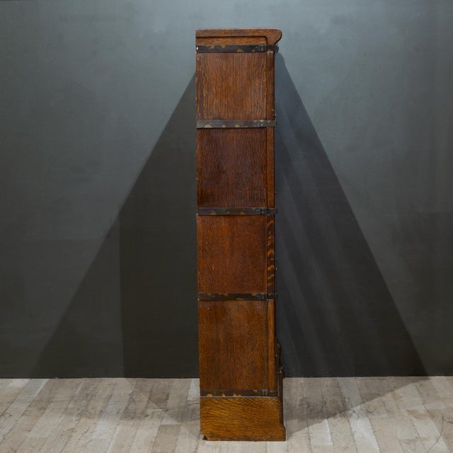 Globe-Wernicke 4 Stack Lawyer's Bookcase With Graduated Shelves and Rare Bottom Drawer c.1900 For Sale - Image 11 of 13