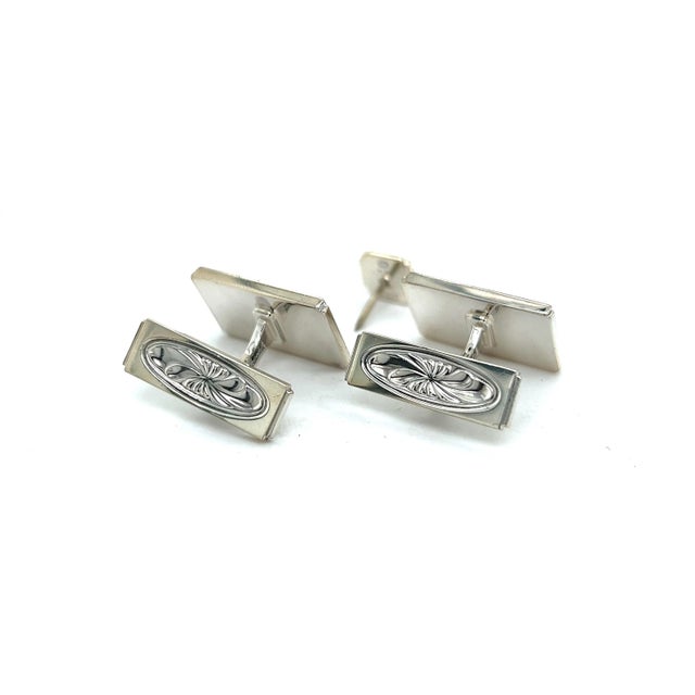 1990s Georg Jensen Estate Mens Cufflinks Set With Tie Pin Without Back of Tie Pin Silver, 3 Pieces For Sale In New York - Image 6 of 9