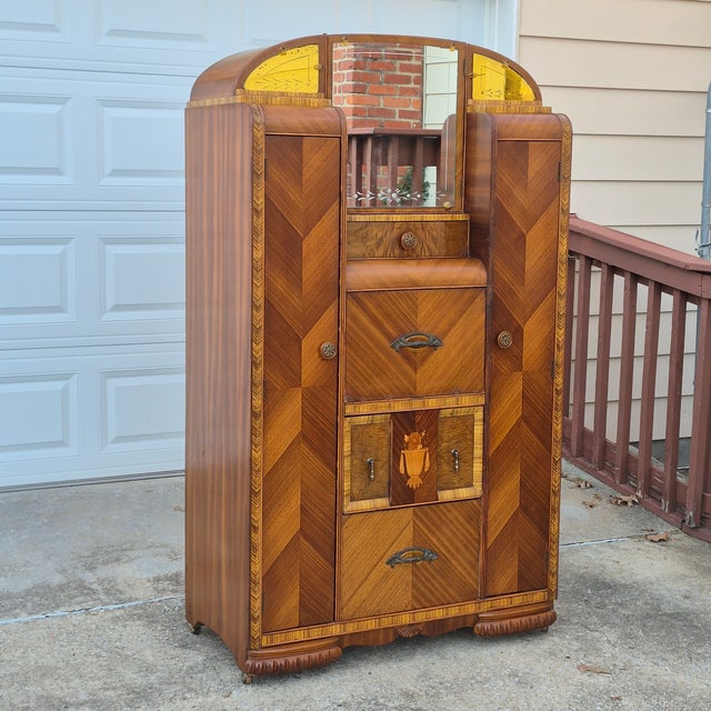 1930s Art Deco Waterfall Double Chifferobe Armoire W/ Secretary Desk For Sale - Image 16 of 16