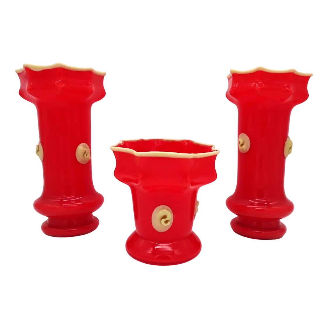 Bohemian Art Deco Prunt Tango Vases in Glass from Kralik, 1930s, Set of ...