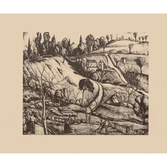 Landscape is a beautiful original lithograph on paper realized by Diego Petinelli. Monogrammed, DP. Sheet dimension: 26 x...