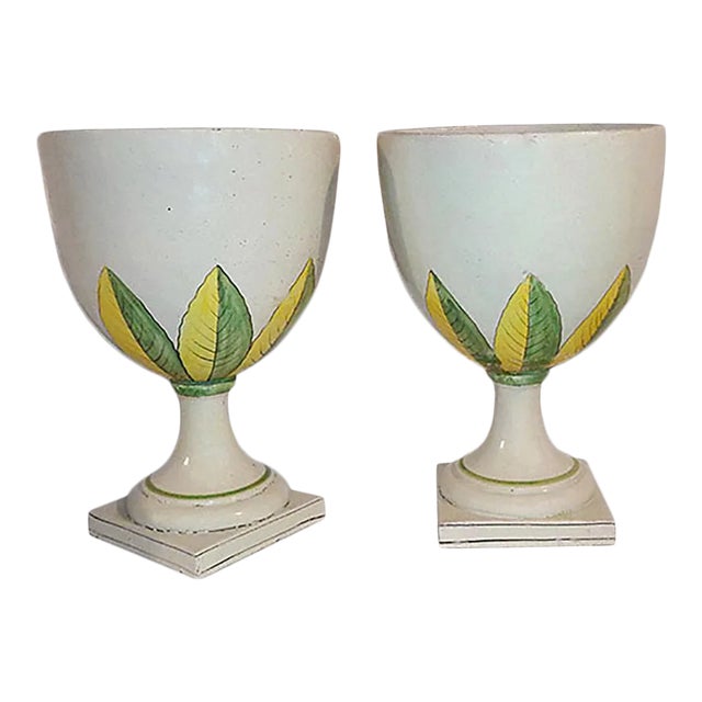 Italian Majolica Planters Mid Century - A Pair For Sale