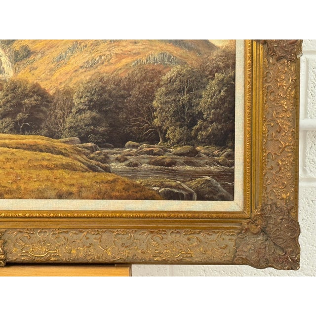 Textile Sheep by Mountain Waterfall in Lake District England an Original Oil on Canvas 1990 Circa For Sale - Image 7 of 16