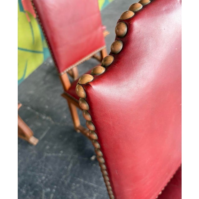 Spanish Revival Leather Dining Chairs - 6 For Sale - Image 13 of 13