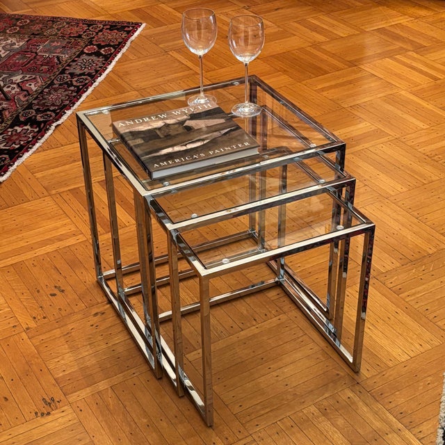 Mid-20th Century Milo Baughman-Style Chrome Nesting Tables -- A Set For Sale - Image 15 of 17
