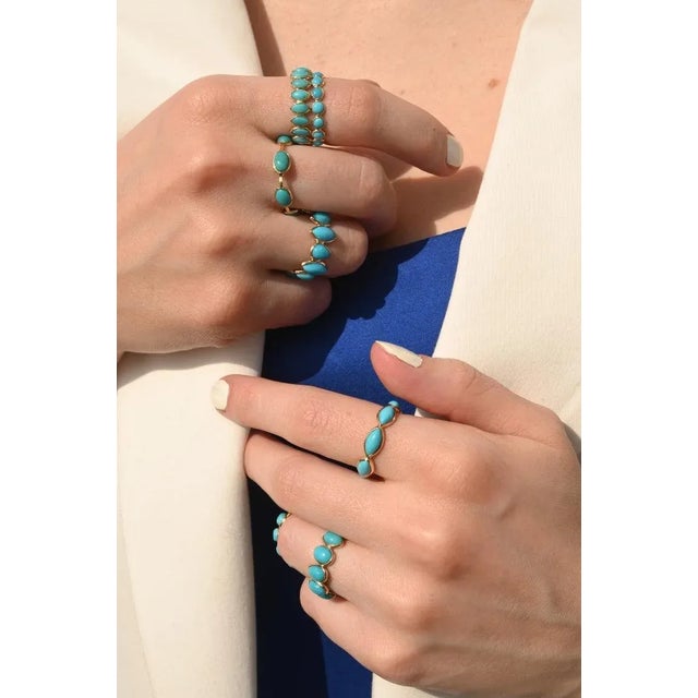 Blue Natural Turquoise Stacking Eternity Band in 18k Gold Size 7 ( All Sizes Available ) For Sale - Image 8 of 12