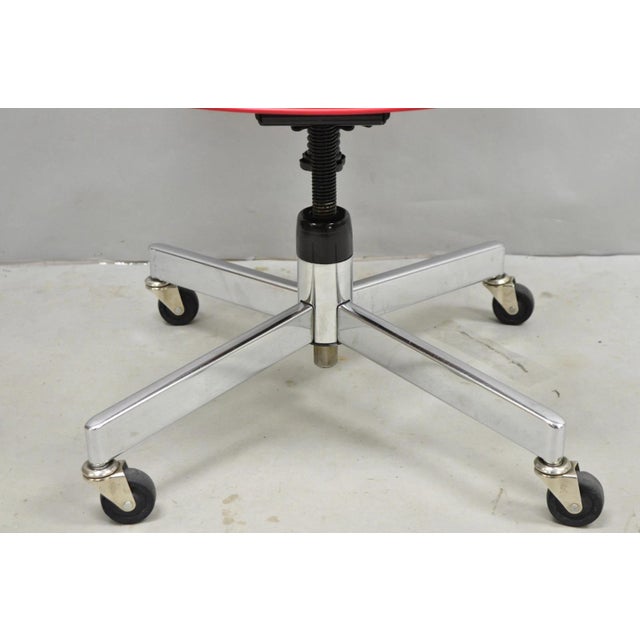 Late 20th Century Vintage Mid Century Modern Red Adjustable Chrome Office Desk Chair by Hon For Sale - Image 5 of 14