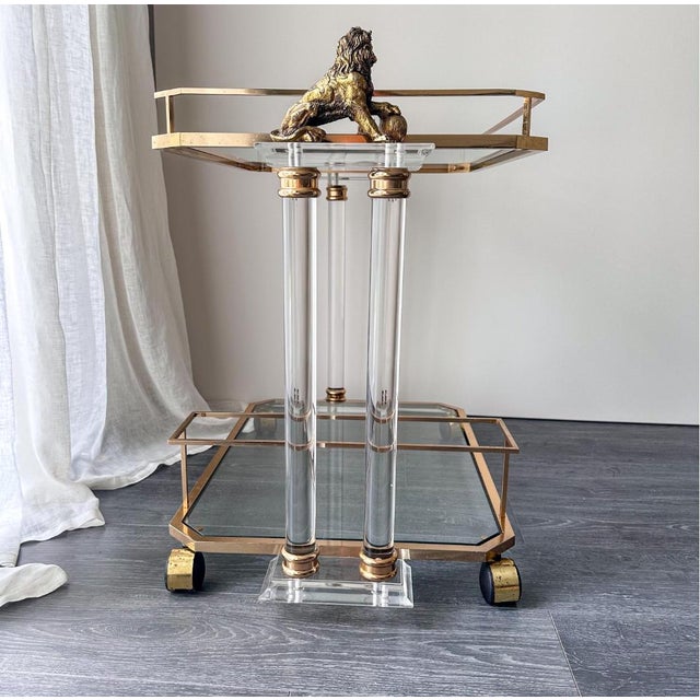 Mid-Century Modern Vintage Italian Serving Trolley in Brass, 1970s For Sale - Image 3 of 12