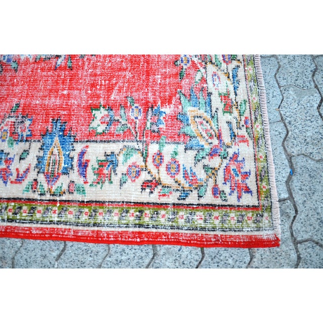 1960s Vintage Red Distressed Wool Rug For Sale - Image 10 of 11