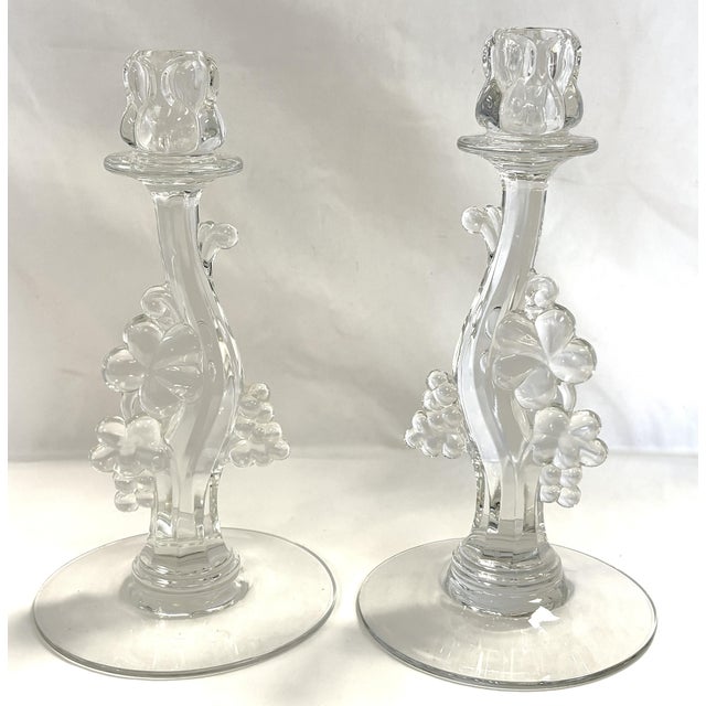 1940's Heisey Glass Grape Cluster Candlesticks- A Pair For Sale - Image 4 of 13