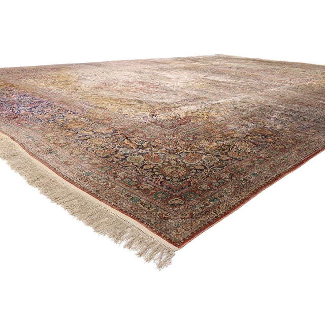 79158 Vintage Chinese Silk Qum Rug, 14'03 x 20'01. The Eternal Garden Vessel: A Chinese Silk Qum Masterpiece of Floral...