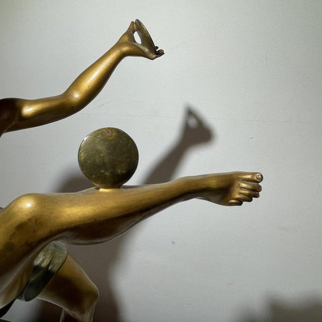 Leonildo Giannoni, Art Deco Nude Dancer with Discs, 1930s, Polychrome Bronze For Sale - Image 5 of 12