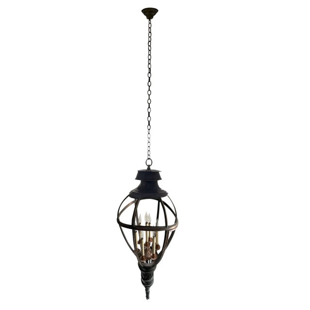 Vintage Tapered Metal 7 Light Round Lantern Pendant Light For Sale In New York - Image 6 of 11