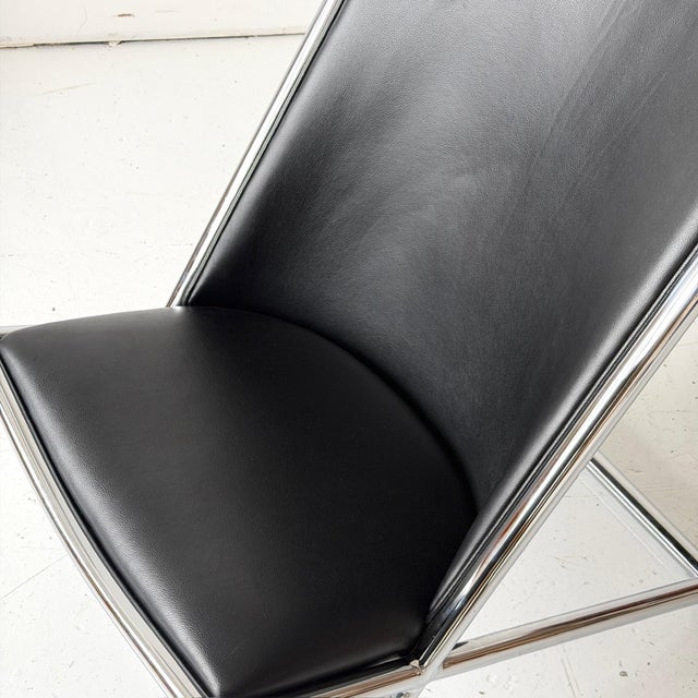 Metal 1960s Leather Scissor Chairs Attributed to Ward Bennett for Brickell Associates For Sale - Image 7 of 10