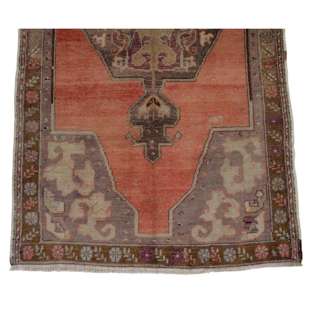 Ruby Red Distressed Area Rug Hand Knotted Muted Color Oushak Medallion Rug - 3'6'' X 6'8'' For Sale - Image 8 of 14