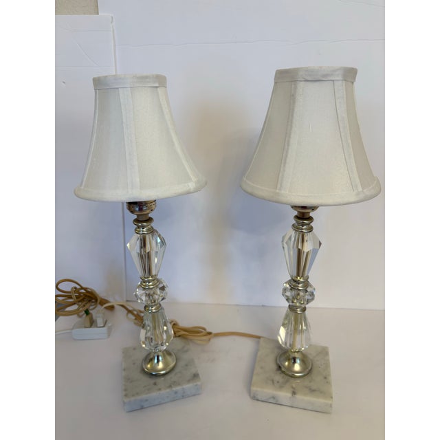 1940s Hollywood Regency/Art Deco Marble Base Boudoir Lamps - a Pair For Sale - Image 4 of 5