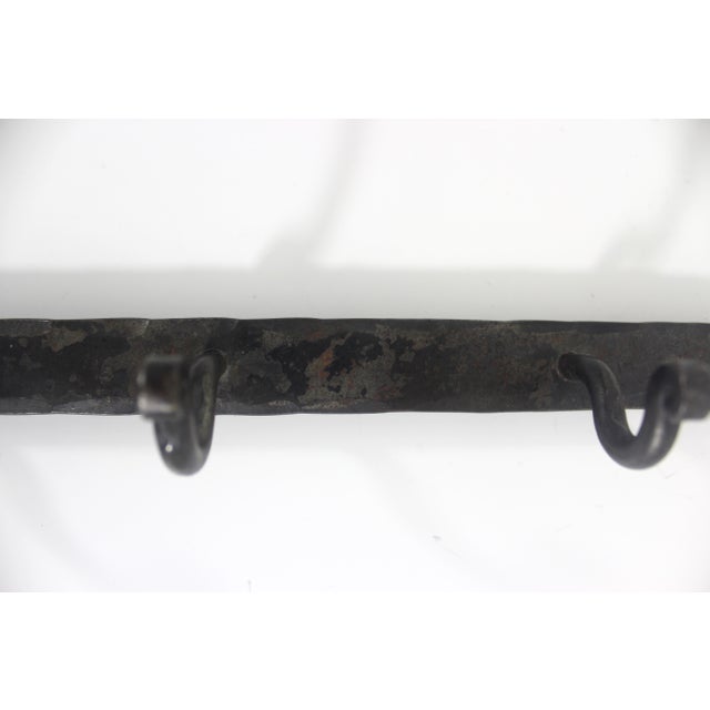 Vintage Forged Iron Wall Rack With Hooks For Sale - Image 4 of 11