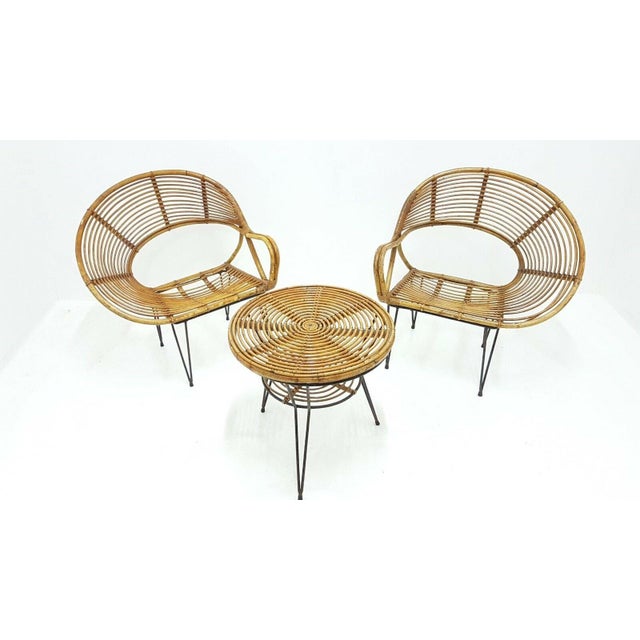 Bamboo Lounge Chairs and Table by Janine Abraham & Dirk Jan Rol, 1950s, Set of 3 For Sale - Image 6 of 8