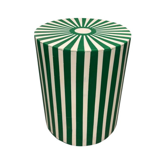 Moroccan Contemporary Moroccan Resin-Inlay Striped Drum Side Table For Sale - Image 3 of 9