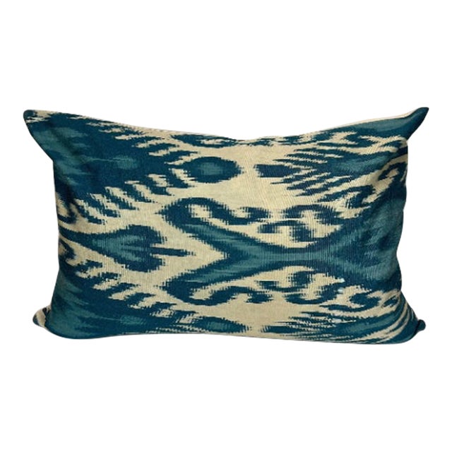 Turkish Modern Blue Silk Ikat Pillow Cover Chairish