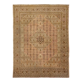 1900s Handmade Persian Tabriz Wool Rug in Beige With Allover Design For Sale