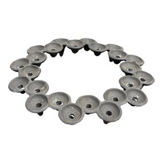 1970s Dansk JHQ Brown Black Round Cast Iron Candle Holder 24 Denmark Brutalist For Sale